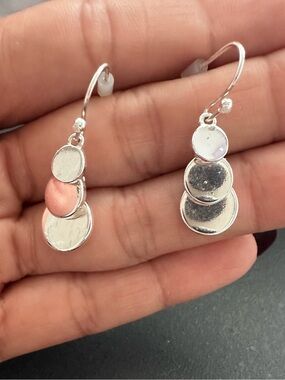 Silver Triple Disc Drop Earrings